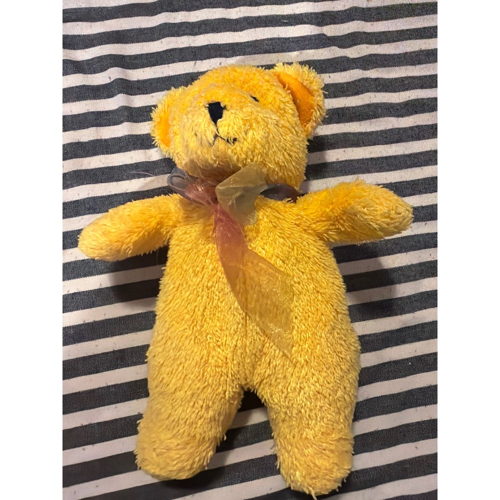 Vintage 1994 The Petting‎ Zoo Yellow Teddy Bear Plush Iridescent Bow 90s Toy